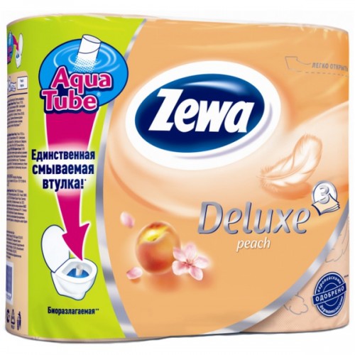 Туалетная бумага Zewa Deluxe трехслойная Персик (4 шт)
