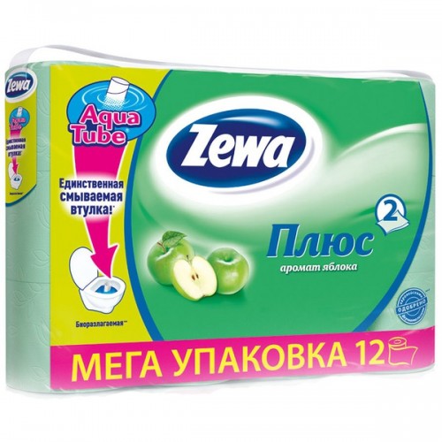 Туалетная бумага Zewa Плюс двухслойная Яблоко (12 шт)
