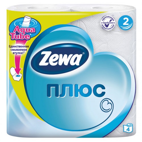 Туалетная бумага Zewa Плюс двухслойная Белая (4 шт)
