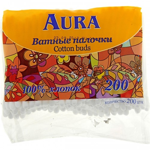 Ватные палочки Aura в пакете (200 шт)