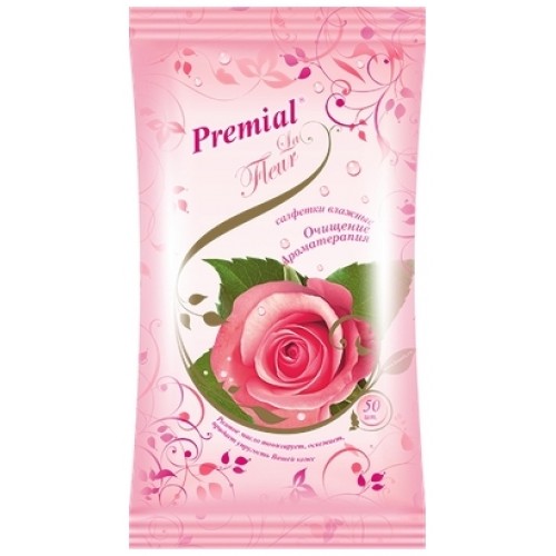 Влажные салфетки Premial La Fleur с экстрактом розы (50 шт)