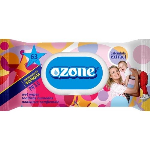 Влажные салфетки детские Ozone с экстрактом календулы и витамином Е (63 шт)