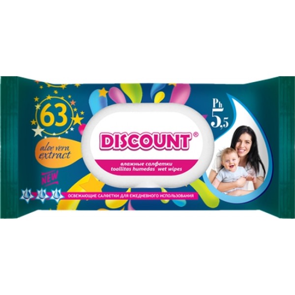 Влажные салфетки детские Discount Алоэ Вера (63 шт) Влажные салфетки детские Discount Алоэ Вера (63 шт)