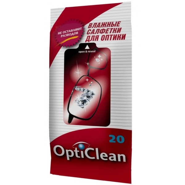 Влажные салфетки OptiClean Для очков и оптики (20 шт) Влажные салфетки OptiClean Для очков и оптики (20 шт)