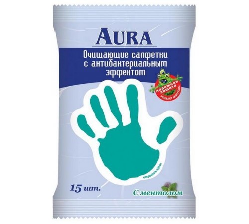 Влажные салфетки Aura Wet Wipes Антибактериальные Артезианская вода (15 шт)