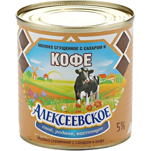 Молоко сгущенное Алексеевское с сахаром и кофе 5% (360 гр) ж/б