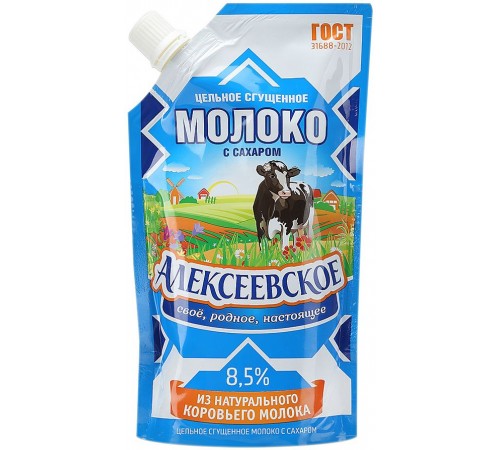 Молоко сгущенное Алексеевское цельное с сахаром 8.5% (270 гр) д/п