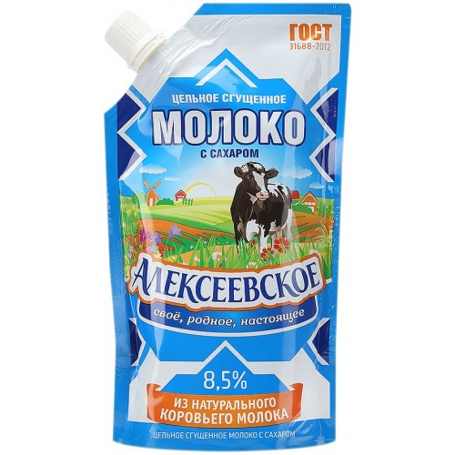 Молоко сгущенное Алексеевское цельное с сахаром 8.5% (270 гр) д/п