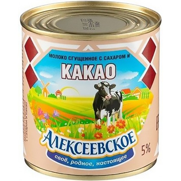 Молоко сгущенное Алексеевское с сахаром и какао 5% (360 гр) ж/б Молоко сгущенное Алексеевское с сахаром и какао 5% (360 гр) ж/б