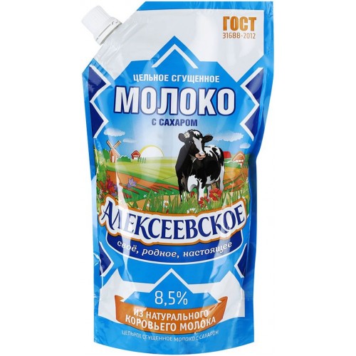Молоко сгущенное Алексеевское цельное с сахаром 8.5% (650 гр) д/п
