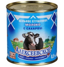 Молоко сгущенное Алексеевское цельное с сахаром 8.5% (380 гр) ж/б