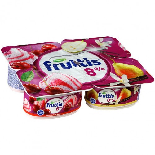 Йогурт Fruttis Суперэкстра Вишневый пломбир/Груша-Ваниль 8% (115 гр)