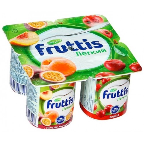 Йогурт Fruttis Легкий 0.1% Персик-Маракуйя/Вишня (110 гр)