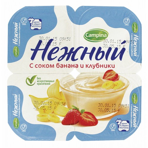 Йогуртный продукт Нежный с соком банана и клубники 1.2% (100 гр)