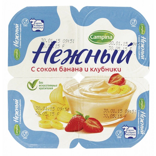 Йогуртный продукт Нежный с соком банана и клубники 1.2% (100 гр) Йогуртный продукт Нежный с соком банана и клубники 1.2% (100 гр)
