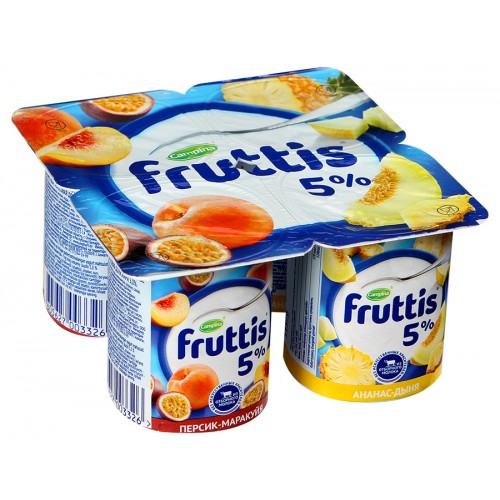 Йогурт Fruttis Сливочное лакомство 5% Персик-Маракуйя/Ананас-Дыня (115 гр)
