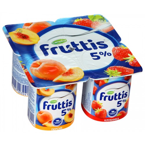 Йогурт Fruttis Сливочное лакомство 5% Клубника/Персик (115 гр)