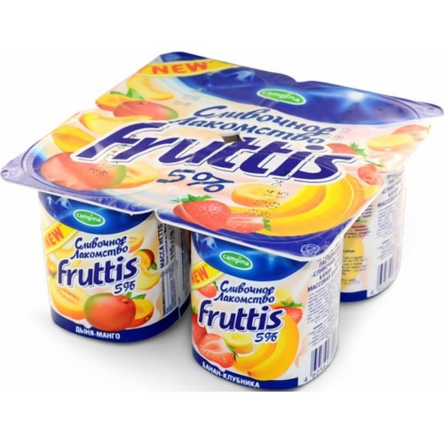 Йогурт Fruttis Сливочное лакомство 5% Дыня-Манго/Банан-Клубника (115 гр)