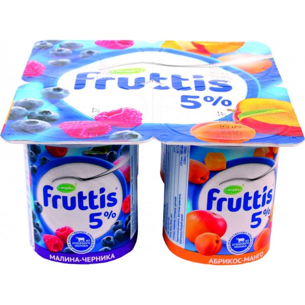 Йогурт Fruttis Сливочное лакомство 5% Малина-Черника/Абрикос-Манго (115 гр) Йогурт Fruttis Сливочное лакомство 5% Малина-Черника/Абрикос-Манго (115 гр)