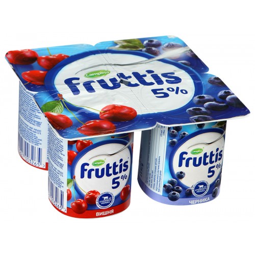 Йогурт Fruttis Сливочное лакомство 5% Вишня/Черника (115 гр)