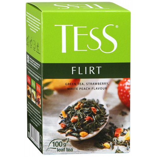 Чай зеленый Tess Flirt с клубникой и ароматом белого персика (100 гр)