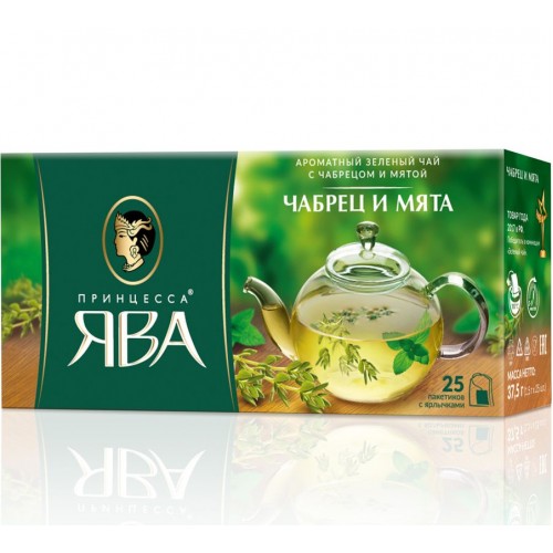 Чай зеленый Принцесса Ява Чабрец и мята (25*1.5 гр)
