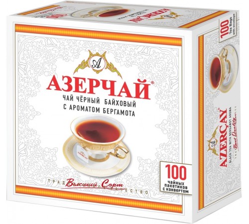 Чай черный Азерчай байховый с бергамотом (100 пак с конвертом)