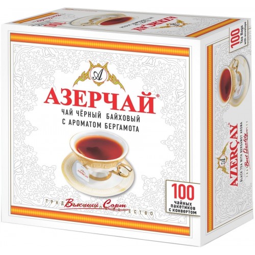Чай черный Азерчай байховый с бергамотом (100 пак с конвертом)