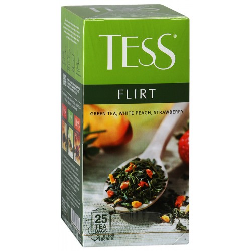 Чай зеленый Tess Flirt с клубникой и ароматом белого персика (25*1.5 гр)