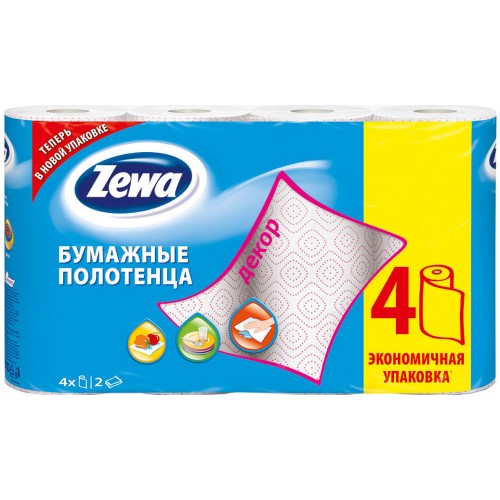 Бумажные полотенца Zewa двухслойные Decor (4 шт)