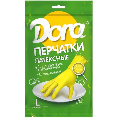 Перчатки латексные Dora С хлопковым напылением (S, M, L, XL)
