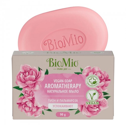 Мыло туалетное BioMio Vegan-Soap Пион и пальмароза (90 гр)