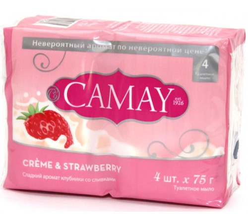 Мыло туалетное Camay Creme&Strawberry Клубника со сливками (4*75 гр)