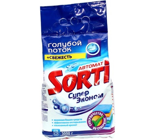 Стиральный порошок Sorti Супер эконом Голубой поток + Свежесть Автомат (3 кг)