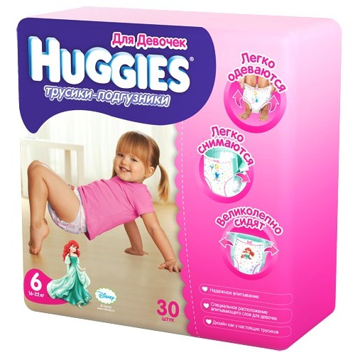 Трусики-подгузники Huggies для девочек №6 16-22кг (30 шт)