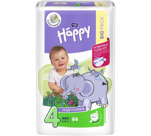 Подгузники Bella Baby Happy Размер 4 Maxi 8-18 кг (66 шт)