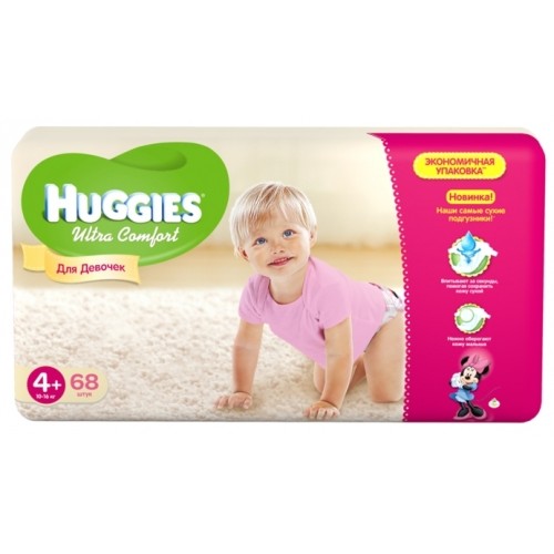 Подгузники Huggies Ultra Comfort для девочек 4+ 10-16 кг (68 шт)