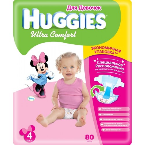 Подгузники Huggies Ultra Comfort для девочек 4 8-14кг (80 шт)