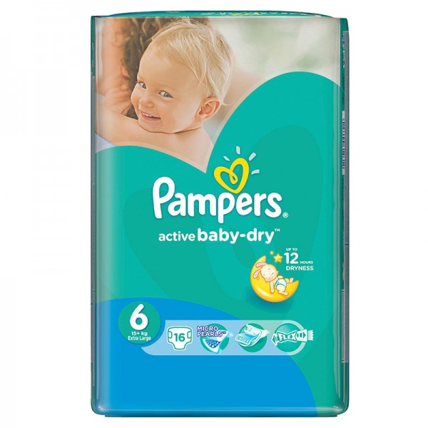 Подгузники Pampers Active Baby-Dry Размер 6 Extra Large 13-18 кг (16 шт)