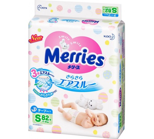 Подгузники Merries S 4-8кг (82 шт)