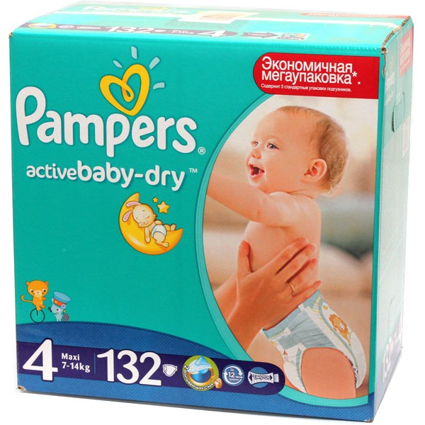 Подгузники Pampers Active Baby-Dry 4 Maxi 7-14кг (132 шт)