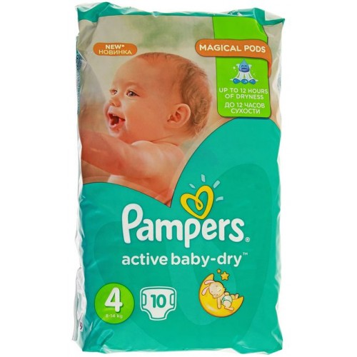 Подгузники Pampers Active Baby-Dry Размер 4 Maxi 9-14 кг (10 шт)