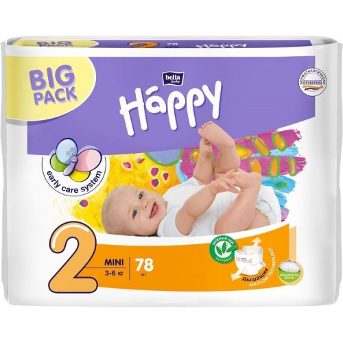 Подгузники Bella Baby Happy Размер 2 Mini 3-6 кг (78 шт)