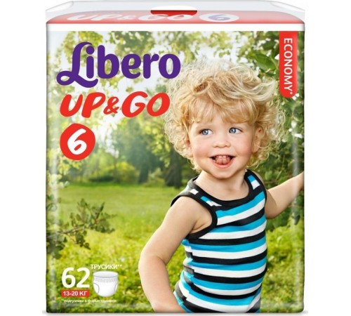 Подгузники-трусики Libero Up&Go №6 XL 13-20 кг (62 шт)