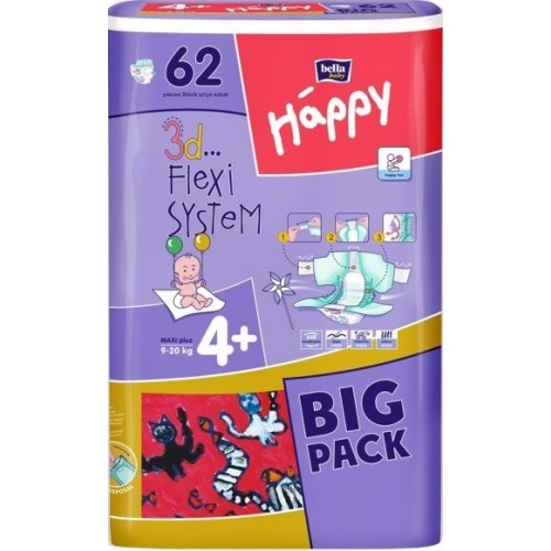 Подгузники детские Bella Baby № 4 Happy Maxi Plus 9-20 кг (62 шт)
