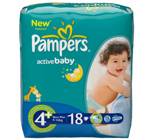 Подгузники Pampers - Active Baby Maxi Plus (9-16 кг), 18 шт.