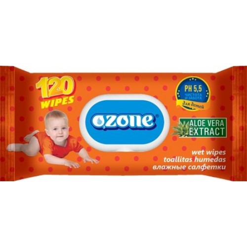 Влажные салфетки детские Ozone с экстрактом Алоэ вера (120 шт)