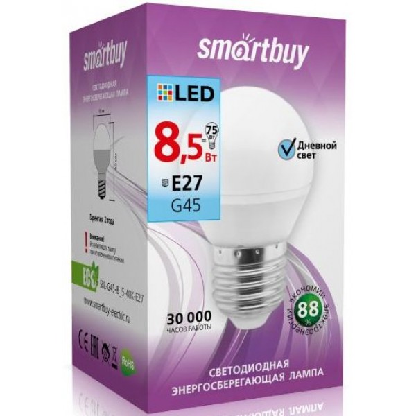 Лампа светодиодная Smartbuy G45-8.5W4000E27 Лампа светодиодная Smartbuy G45-8.5W4000E27