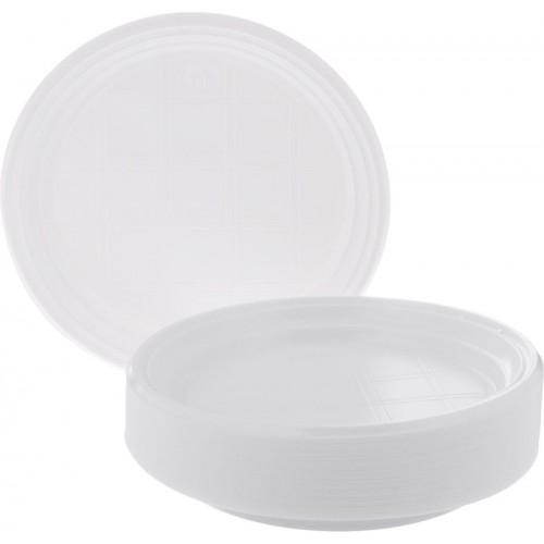 Тарелки одноразовые пластиковые белые 205 мм (100 шт)