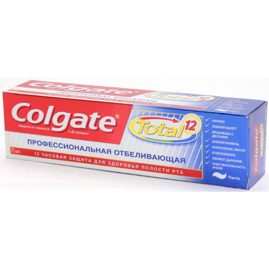 Колгейт отбеливающая. Зубная паста Колгейт тотал 12. Colgate паста зубная total 12 профессиональная, отбеливающая, 75 мл. Зубная паста Colgate total 12 125 мл. Колгейт з/паста 125мл тотал-12 проф.отбеливающая.